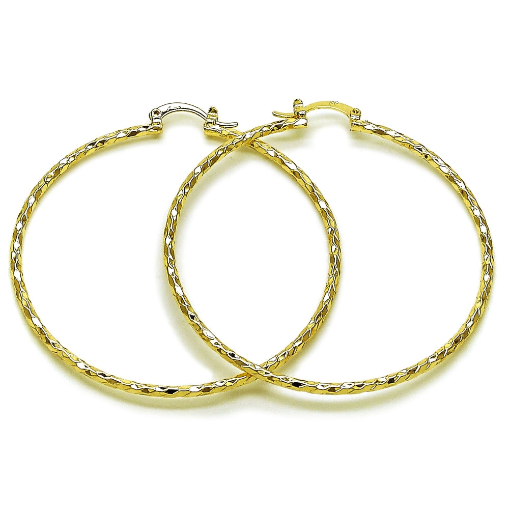 Oro Laminado Extra Large Hoop, Gold Filled Style Diamond Cutting Finish, Golden Finish