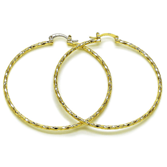 Oro Laminado Extra Large Hoop, Gold Filled Style Diamond Cutting Finish, Golden Finish
