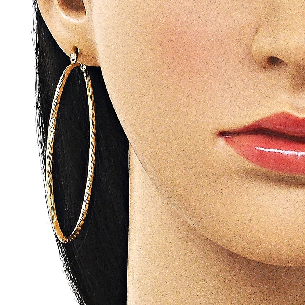 Oro Laminado Large Hoop, Gold Filled Style Diamond Cutting Finish, Golden Finish