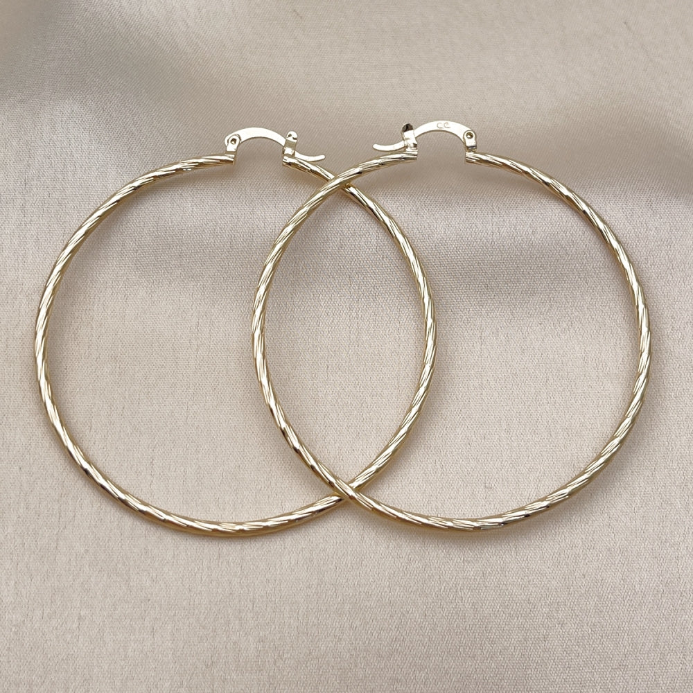Oro Laminado Large Hoop, Gold Filled Style Diamond Cutting Finish, Golden Finish