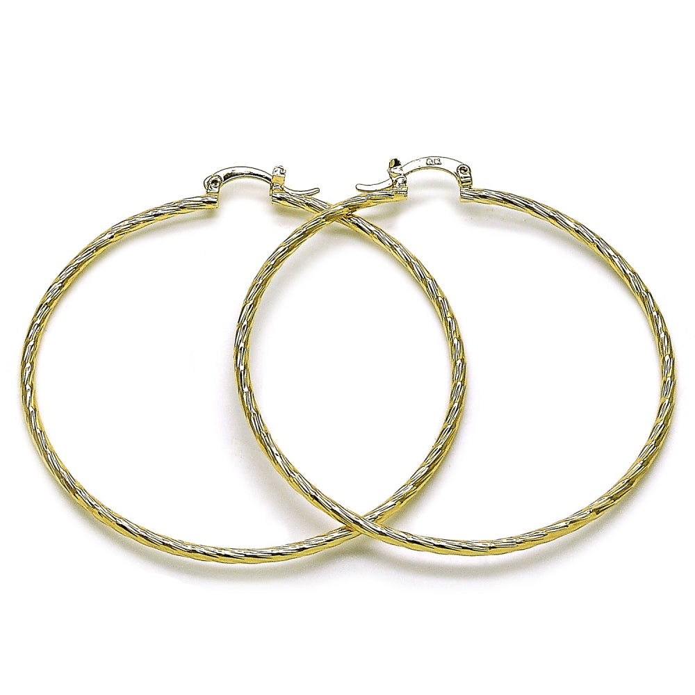 Oro Laminado Large Hoop, Gold Filled Style Diamond Cutting Finish, Golden Finish