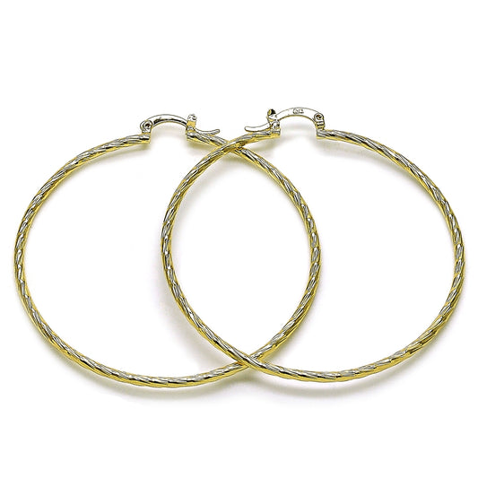 Oro Laminado Large Hoop, Gold Filled Style Diamond Cutting Finish, Golden Finish