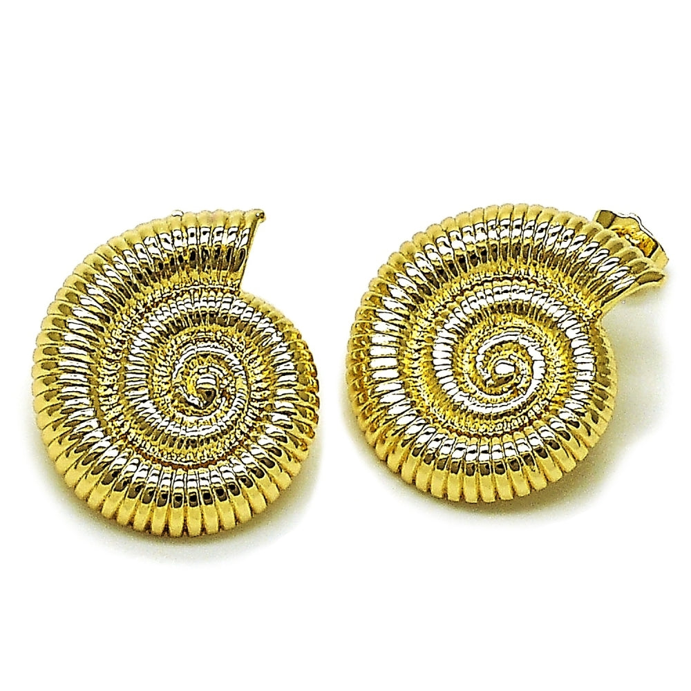 Oro Laminado Stud Earring, Gold Filled Style Snail Design, Polished, Golden Finish