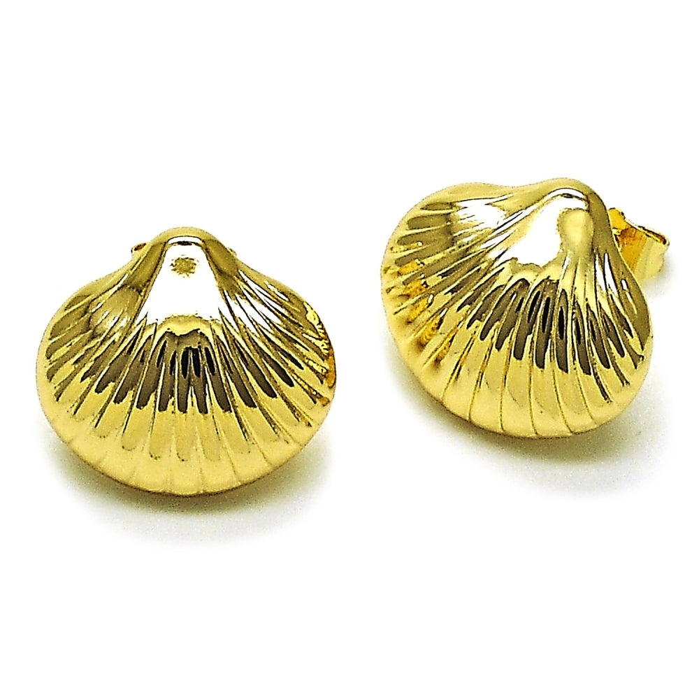 Oro Laminado Stud Earring, Gold Filled Style Shell and Hollow Design, Polished, Golden Finish