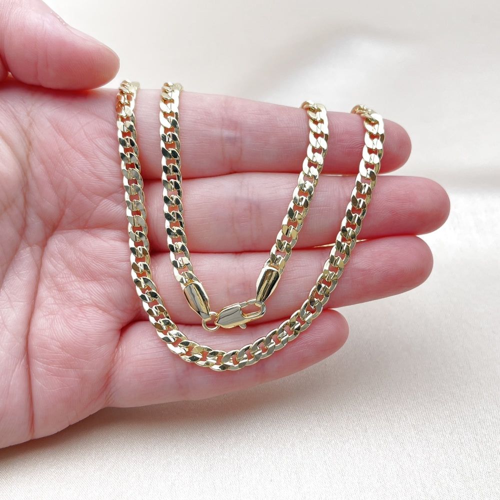 Oro Laminado Basic Necklace, Gold Filled Style Concave Cuban Design, Polished, Golden Finish