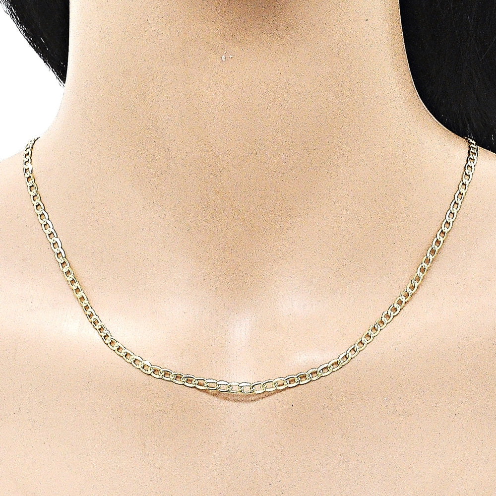 Oro Laminado Basic Necklace, Gold Filled Style Curb and Pave Cuban Design, Diamond Cutting Finish, Golden Finish