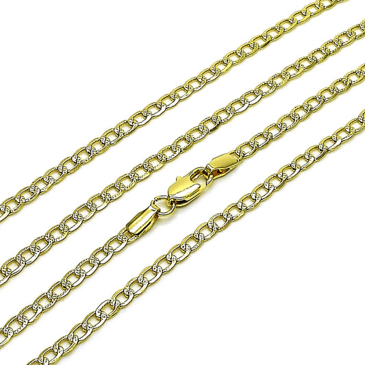 Oro Laminado Basic Necklace, Gold Filled Style Curb and Pave Cuban Design, Diamond Cutting Finish, Golden Finish