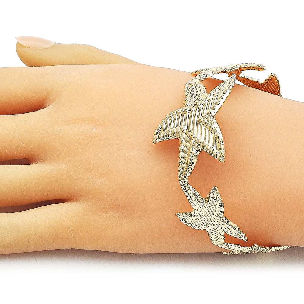 Oro Laminado Individual Bangle, Gold Filled Style Star Design, Diamond Cutting Finish, Golden Finish