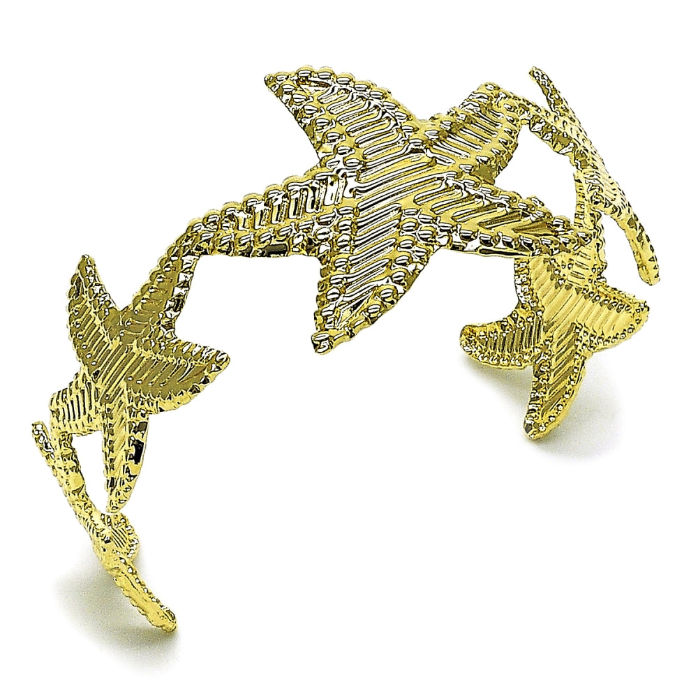 Oro Laminado Individual Bangle, Gold Filled Style Star Design, Diamond Cutting Finish, Golden Finish