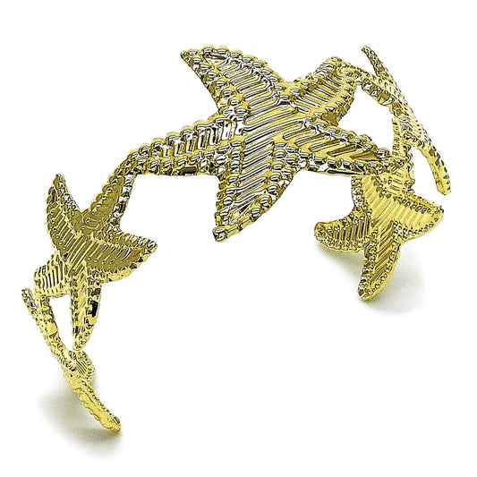 Oro Laminado Individual Bangle, Gold Filled Style Star Design, Diamond Cutting Finish, Golden Finish