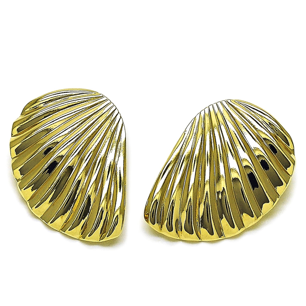 Oro Laminado Stud Earring, Gold Filled Style Shell Design, Polished, Golden Finish
