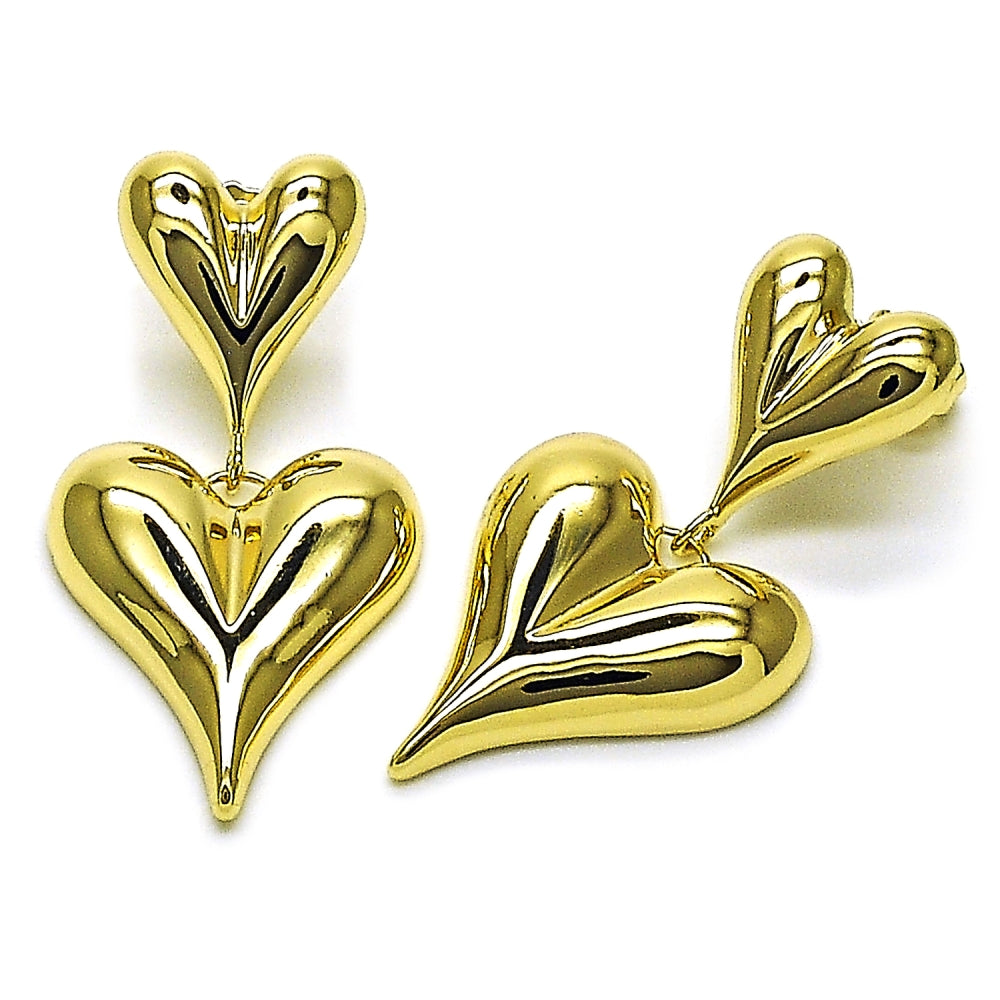 Oro Laminado Stud Earring, Gold Filled Style Heart Design, Polished, Golden Finish