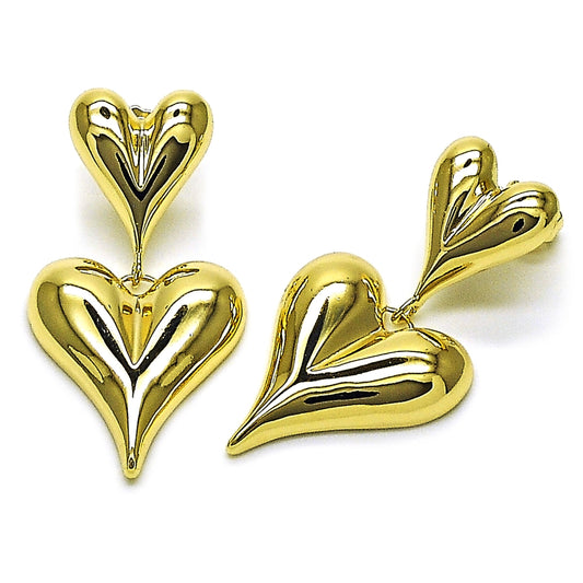 Oro Laminado Stud Earring, Gold Filled Style Heart Design, Polished, Golden Finish