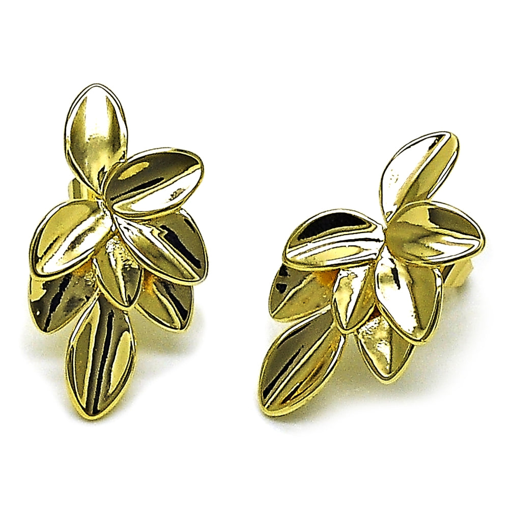 Oro Laminado Stud Earring, Gold Filled Style Leaf Design, Polished, Golden Finish