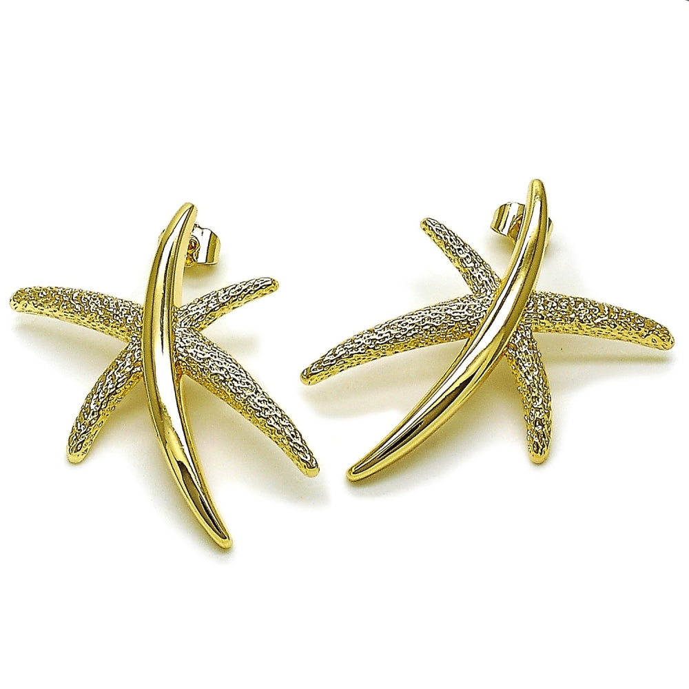 Oro Laminado Stud Earring, Gold Filled Style Leaf Design, Matte Finish, Golden Finish