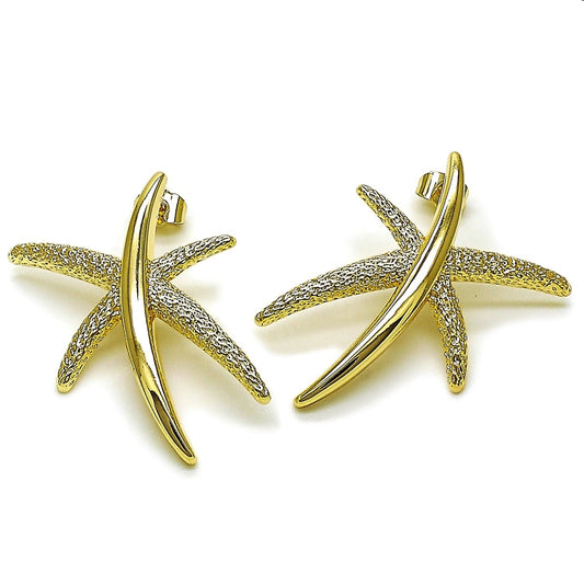 Oro Laminado Stud Earring, Gold Filled Style Leaf Design, Matte Finish, Golden Finish
