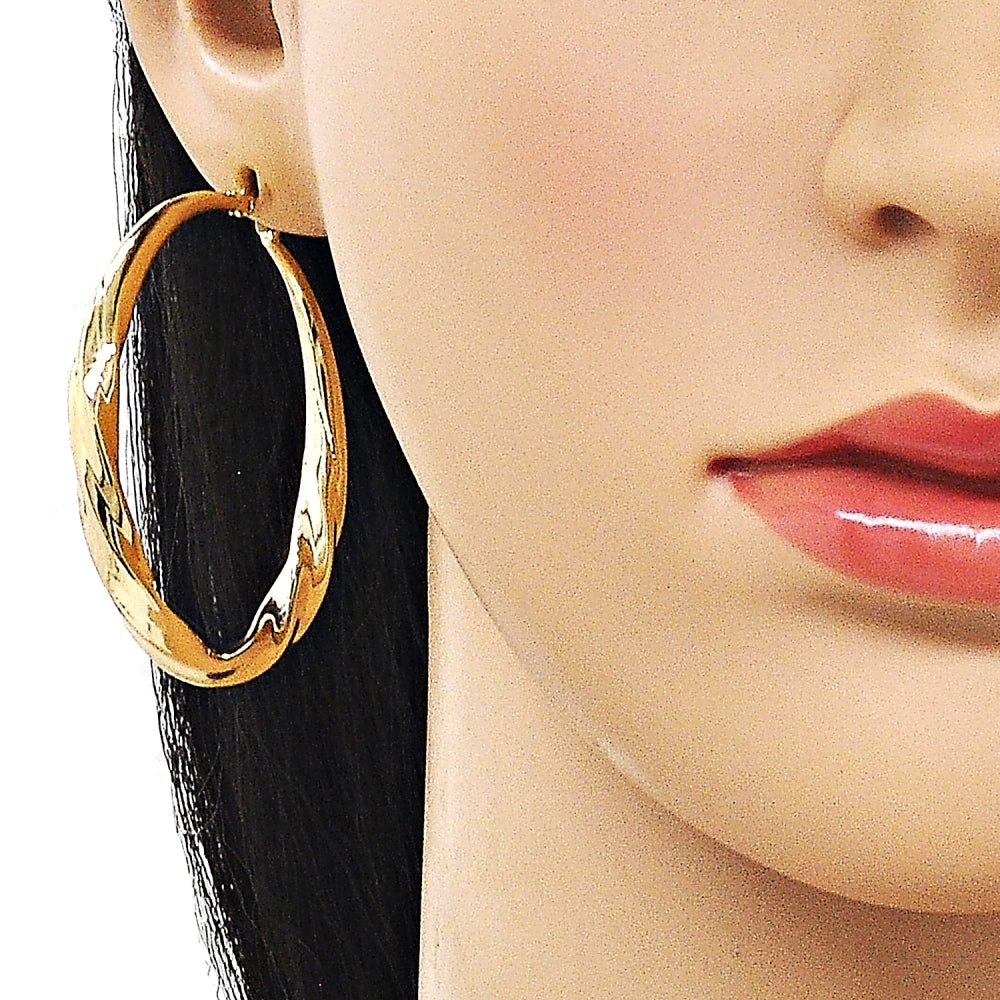 Oro Laminado Large Hoop, Gold Filled Style Hollow and Twist Design, Polished, Golden Finish