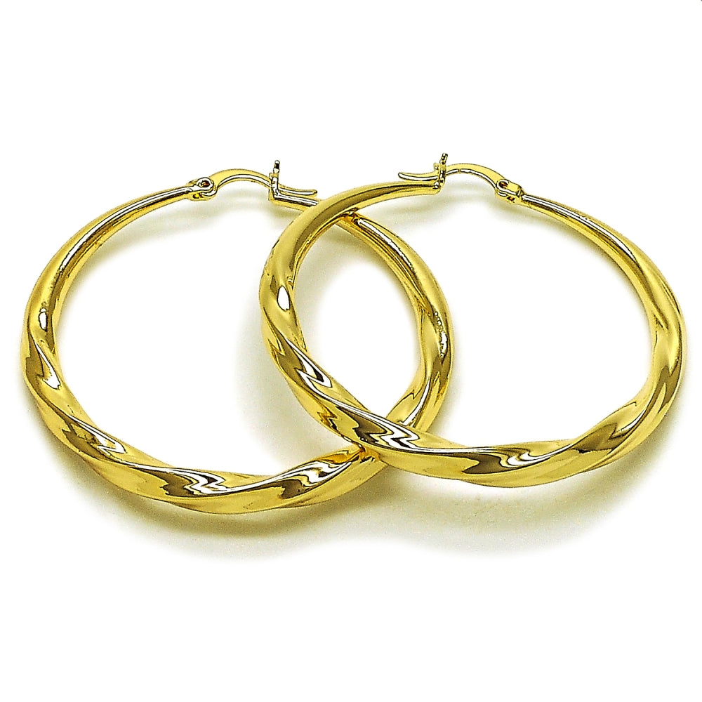 Oro Laminado Large Hoop, Gold Filled Style Hollow and Twist Design, Polished, Golden Finish