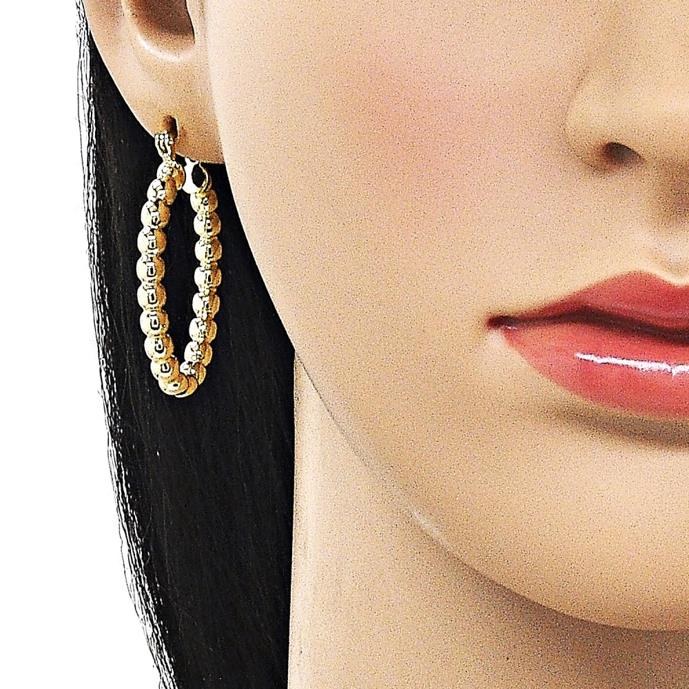 Oro Laminado Small Hoop, Gold Filled Style Hollow and Ball Design, Polished, Golden Finish