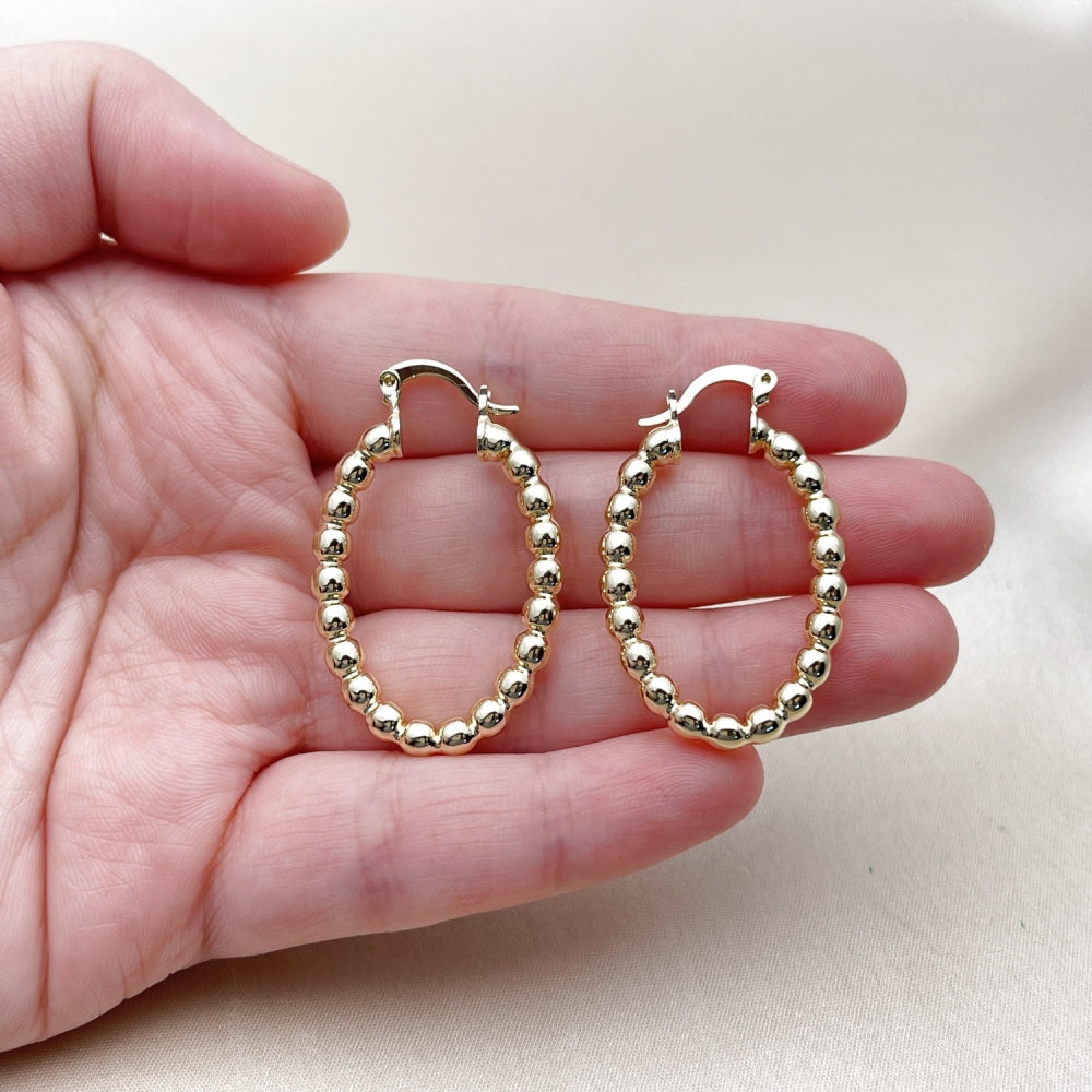 Oro Laminado Small Hoop, Gold Filled Style Hollow and Ball Design, Polished, Golden Finish