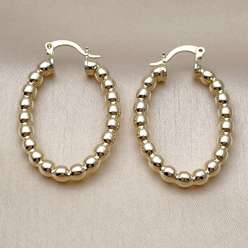 Oro Laminado Small Hoop, Gold Filled Style Hollow and Ball Design, Polished, Golden Finish