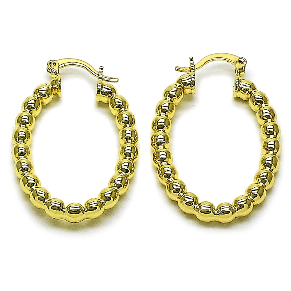 Oro Laminado Small Hoop, Gold Filled Style Hollow and Ball Design, Polished, Golden Finish