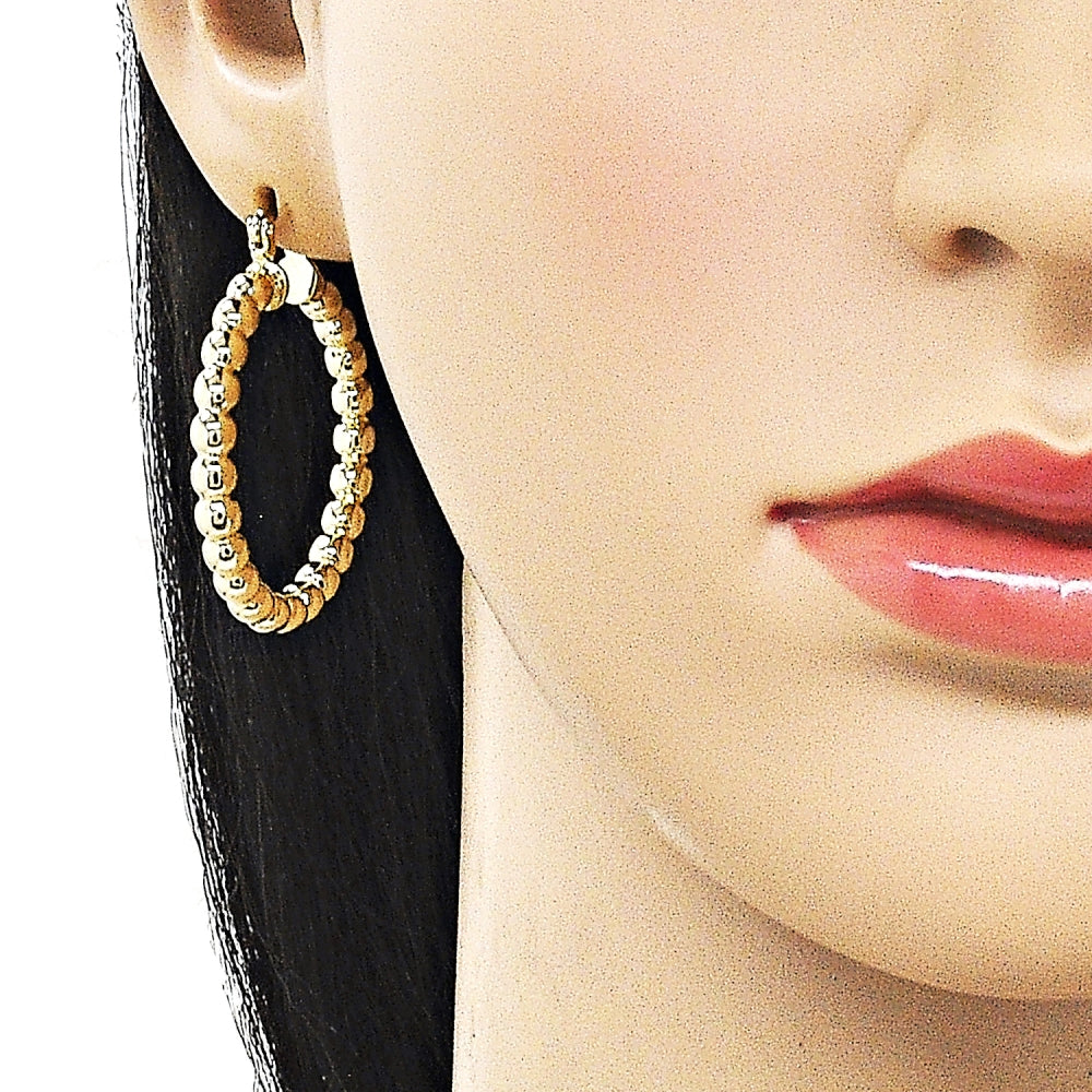 Oro Laminado Small Hoop, Gold Filled Style Hollow and Ball Design, Polished, Golden Finish