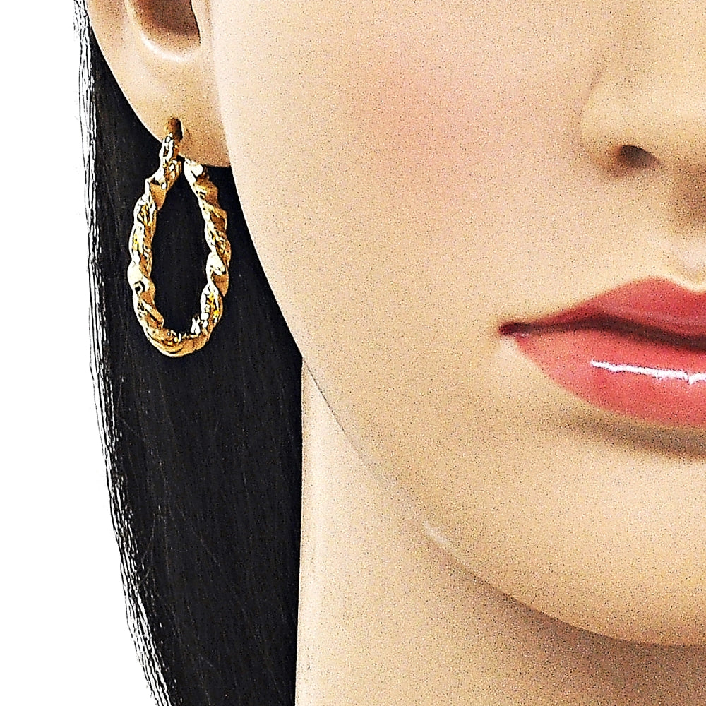 Oro Laminado Medium Hoop, Gold Filled Style Twist Design, Polished, Golden Finish