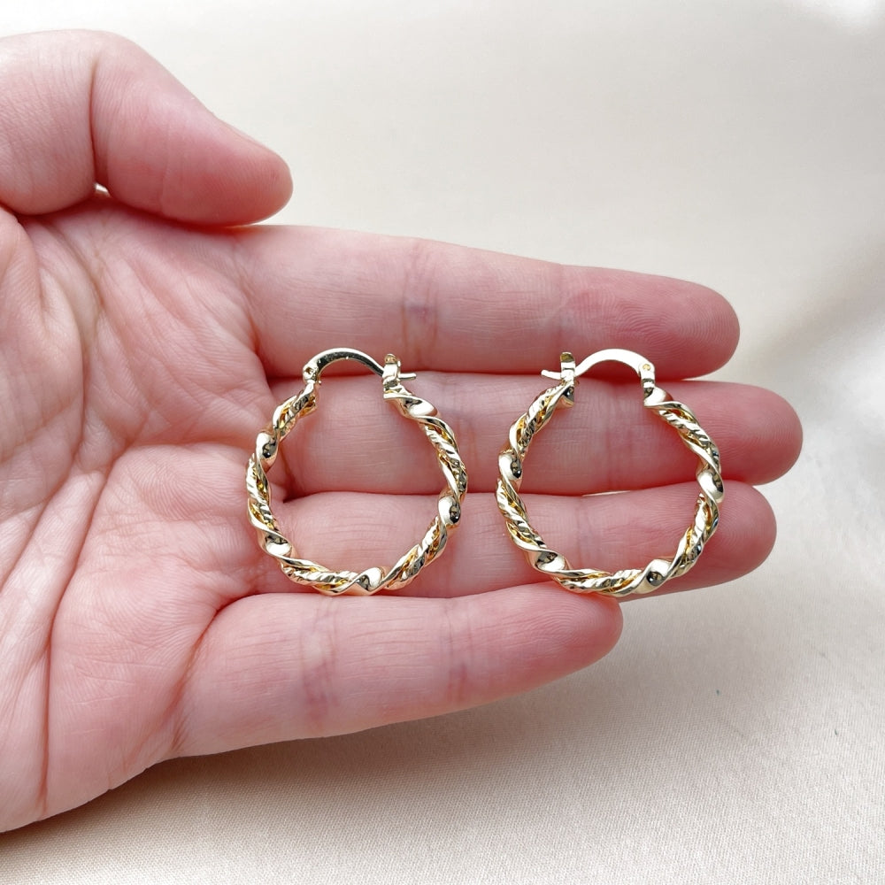 Oro Laminado Medium Hoop, Gold Filled Style Twist Design, Polished, Golden Finish