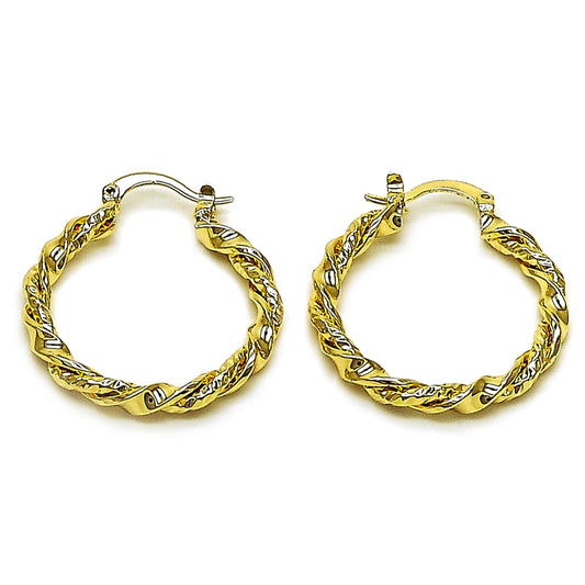 Oro Laminado Medium Hoop, Gold Filled Style Twist Design, Polished, Golden Finish