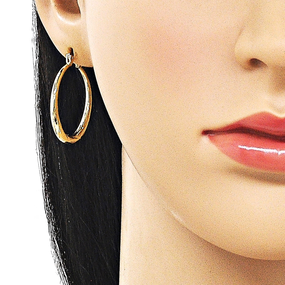 Oro Laminado Medium Hoop, Gold Filled Style Hollow Design, Diamond Cutting Finish, Golden Finish