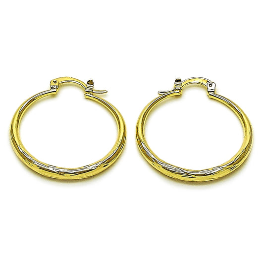 Oro Laminado Medium Hoop, Gold Filled Style Hollow Design, Diamond Cutting Finish, Golden Finish