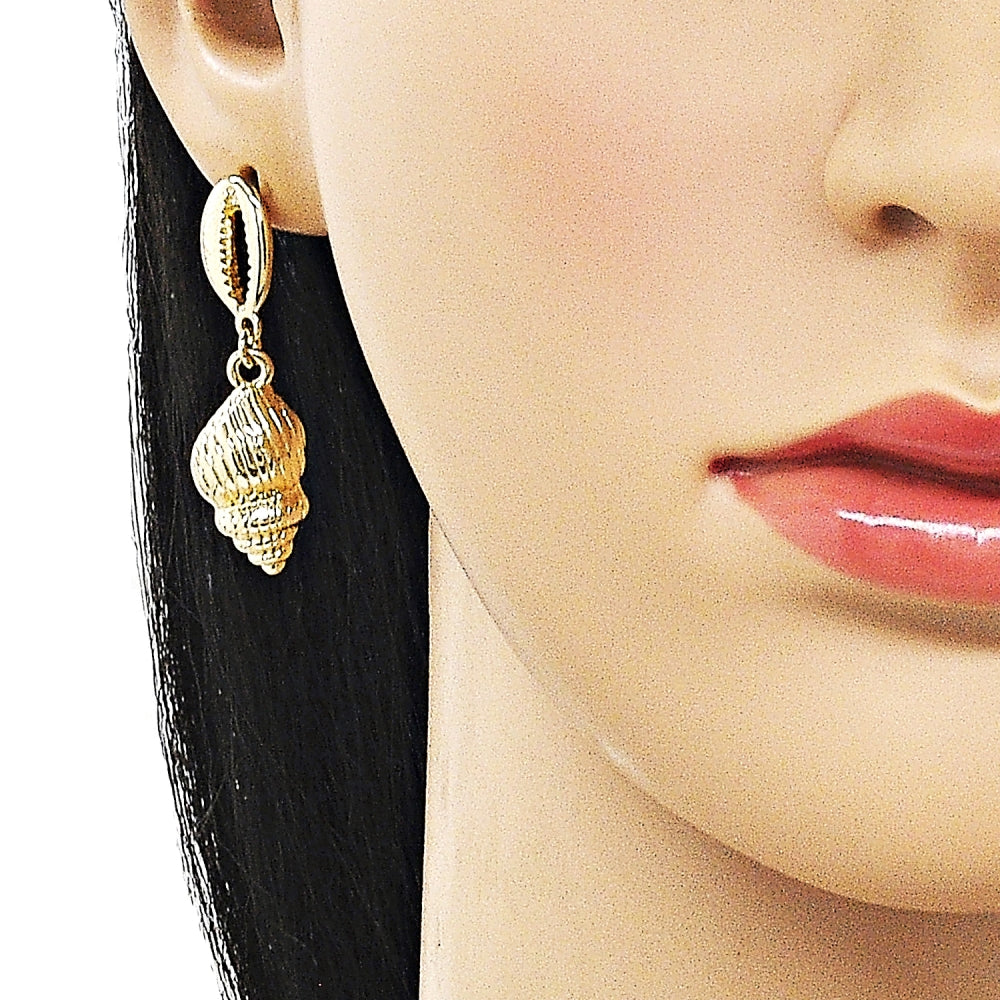 Oro Laminado Dangle Earring, Gold Filled Style Snail Design, Polished, Golden Finish