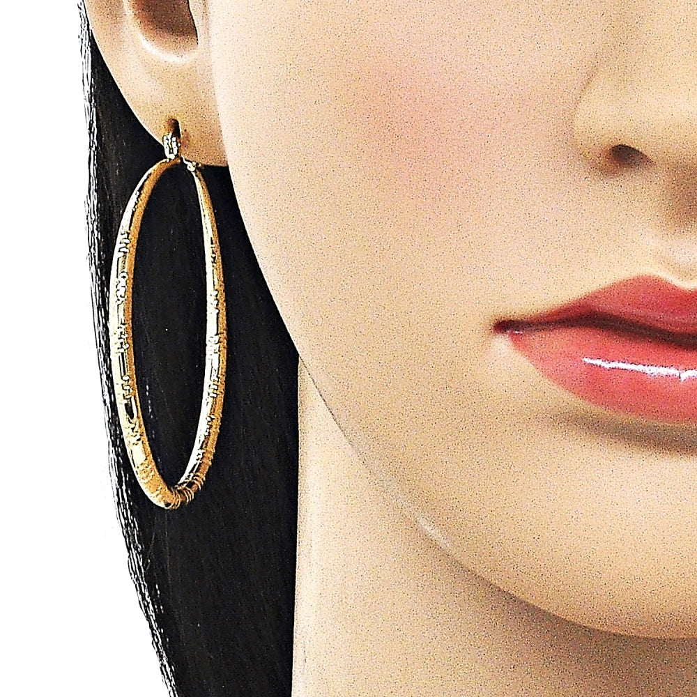 Oro Laminado Large Hoop, Gold Filled Style Hollow Design, Diamond Cutting Finish, Golden Finish