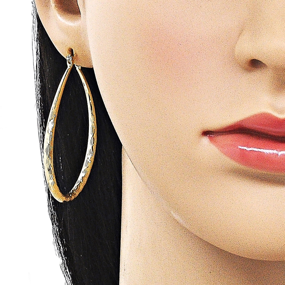 Oro Laminado Medium Hoop, Gold Filled Style Hollow Design, Diamond Cutting Finish, Golden Finish