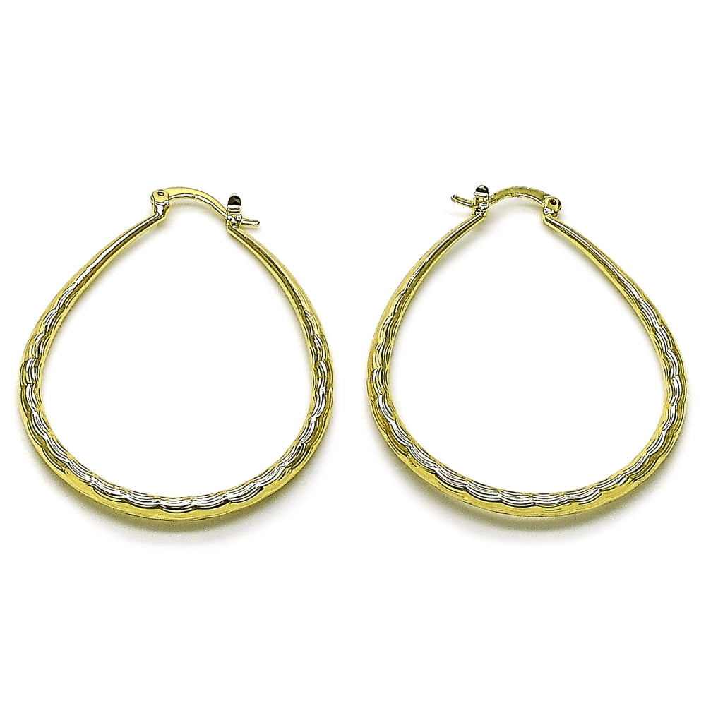 Oro Laminado Medium Hoop, Gold Filled Style Hollow Design, Diamond Cutting Finish, Golden Finish