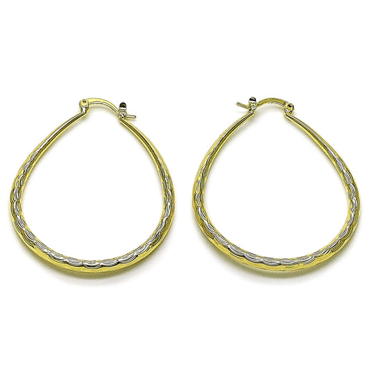 Oro Laminado Medium Hoop, Gold Filled Style Hollow Design, Diamond Cutting Finish, Golden Finish
