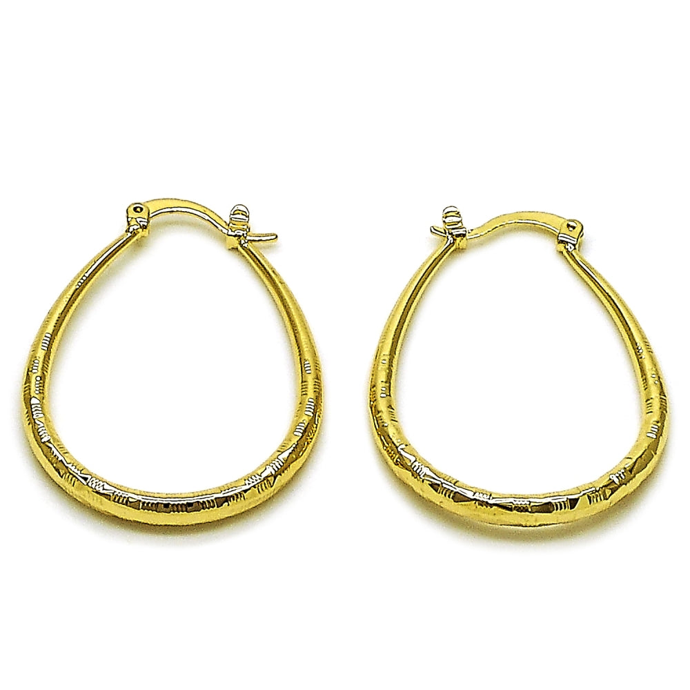 Oro Laminado Medium Hoop, Gold Filled Style Hollow Design, Diamond Cutting Finish, Golden Finish