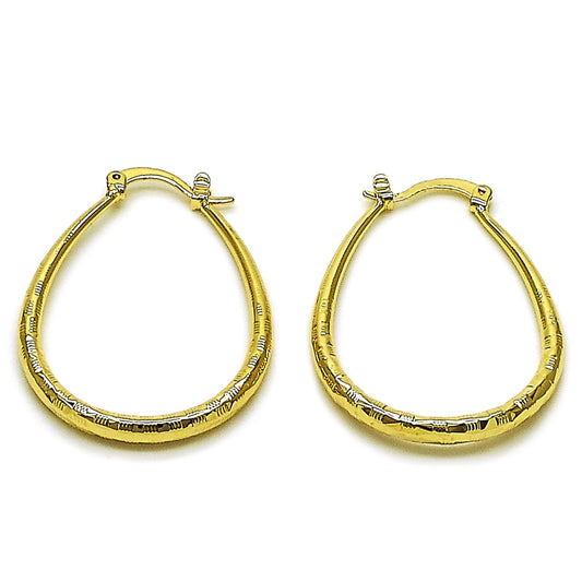 Oro Laminado Medium Hoop, Gold Filled Style Hollow Design, Diamond Cutting Finish, Golden Finish