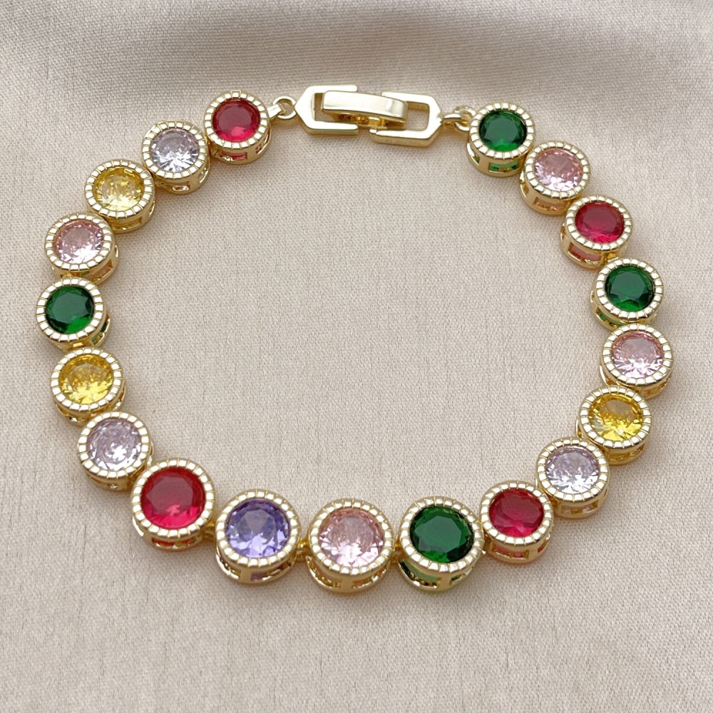 Oro Laminado Tennis Bracelet, Gold Filled Style with Multicolor Cubic Zirconia, Polished, Golden Finish