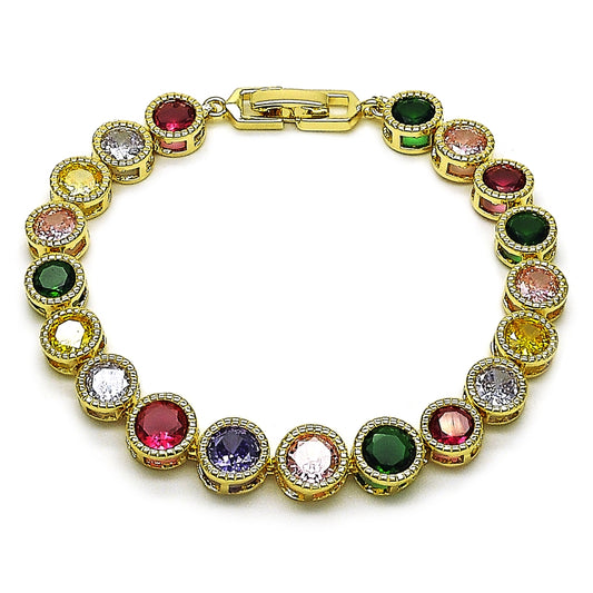 Oro Laminado Tennis Bracelet, Gold Filled Style with Multicolor Cubic Zirconia, Polished, Golden Finish