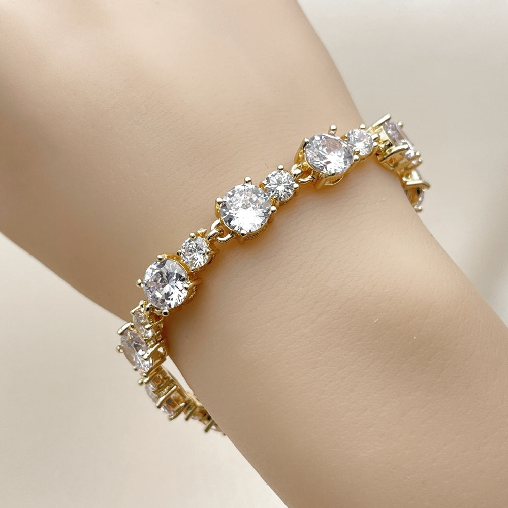 Oro Laminado Tennis Bracelet, Gold Filled Style with White Cubic Zirconia, Polished, Golden Finish