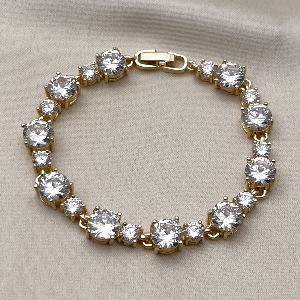 Oro Laminado Tennis Bracelet, Gold Filled Style with White Cubic Zirconia, Polished, Golden Finish