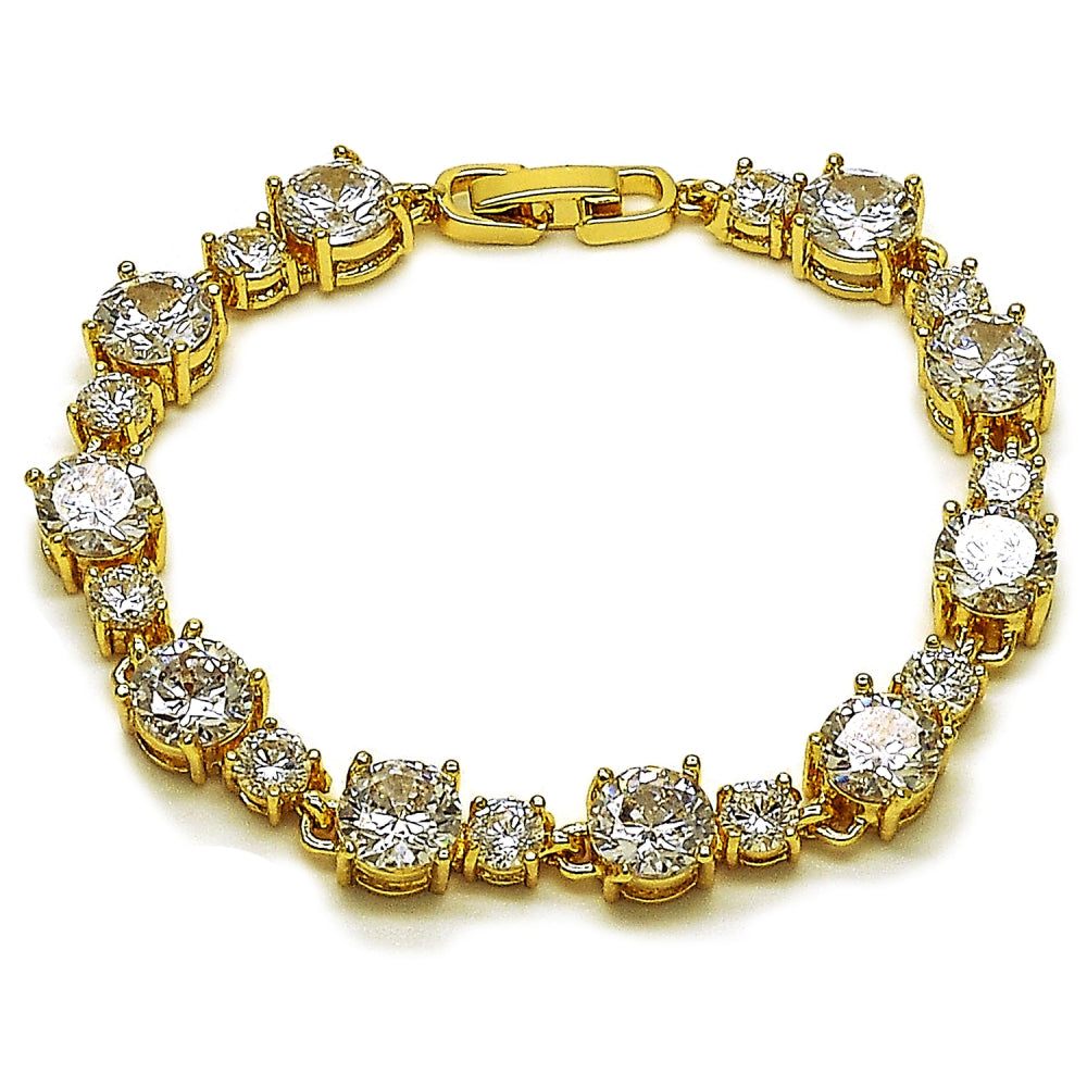 Oro Laminado Tennis Bracelet, Gold Filled Style with White Cubic Zirconia, Polished, Golden Finish