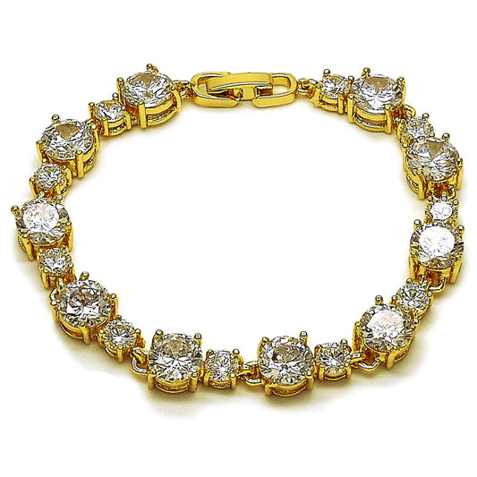 Oro Laminado Tennis Bracelet, Gold Filled Style with White Cubic Zirconia, Polished, Golden Finish