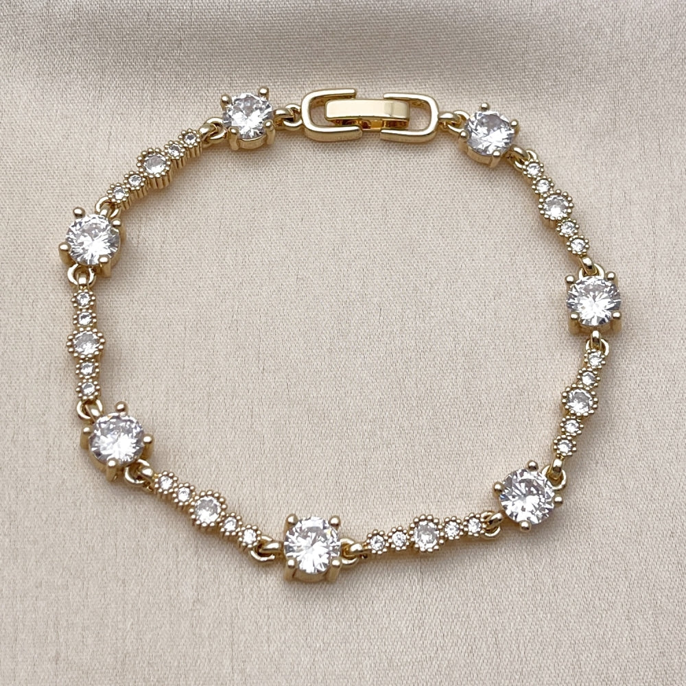 Oro Laminado Tennis Bracelet, Gold Filled Style with White Cubic Zirconia, Polished, Golden Finish
