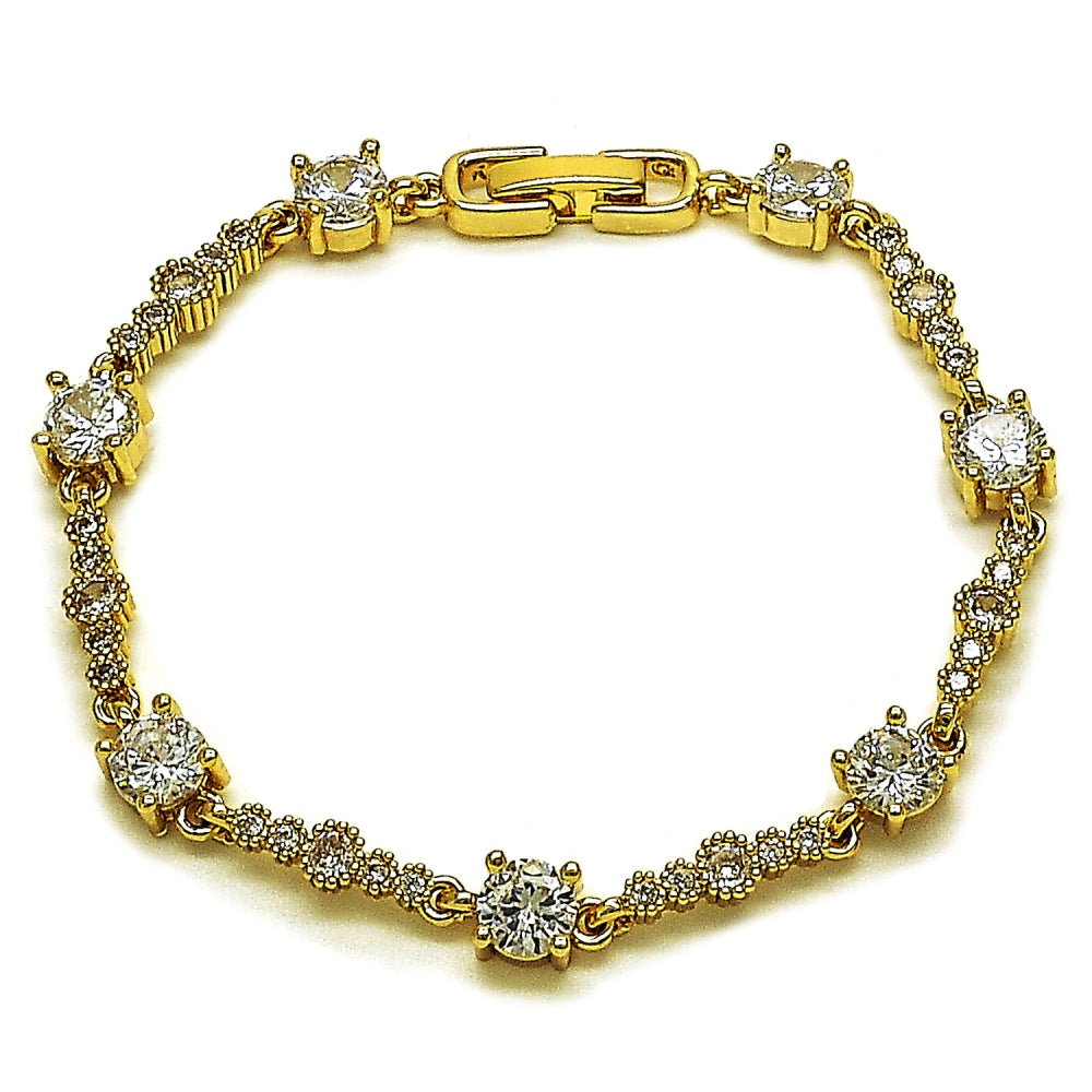 Oro Laminado Tennis Bracelet, Gold Filled Style with White Cubic Zirconia, Polished, Golden Finish