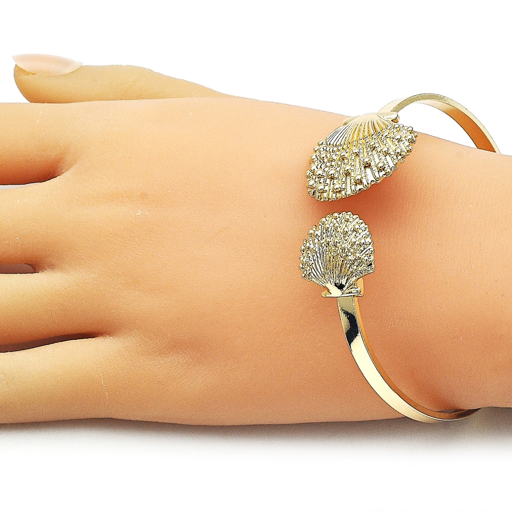 Oro Laminado Individual Bangle, Gold Filled Style Shell Design, Diamond Cutting Finish, Golden Finish