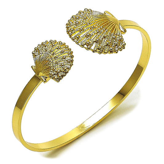 Oro Laminado Individual Bangle, Gold Filled Style Shell Design, Diamond Cutting Finish, Golden Finish