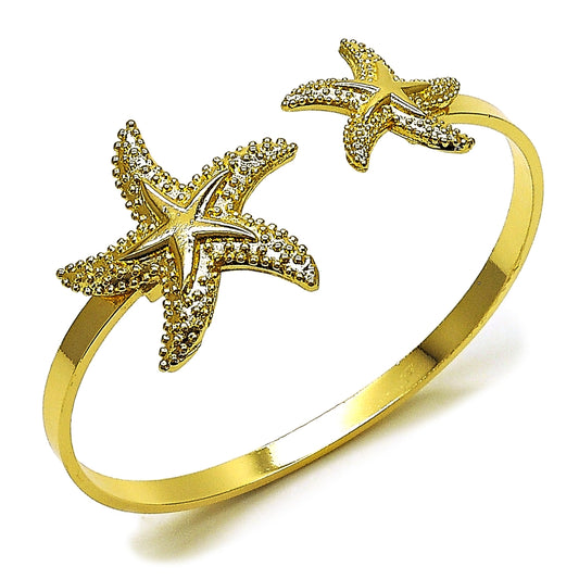 Oro Laminado Individual Bangle, Gold Filled Style Star Design, Polished, Golden Finish